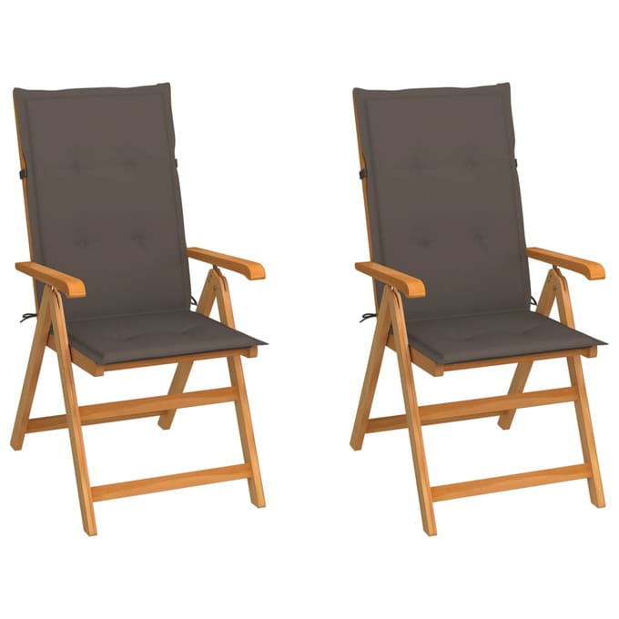 vidaXL - Inklapbare - stoelen - 2 - st - met - taupe - kussens - massief - teakhout
