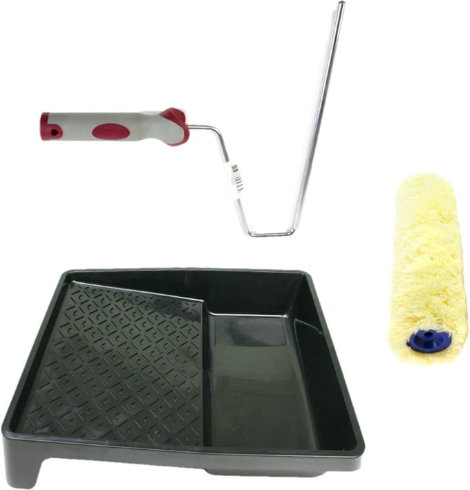 Verfroller anti spat lakroller profi schilderset met softgrip beugel en verfbak 25 cm