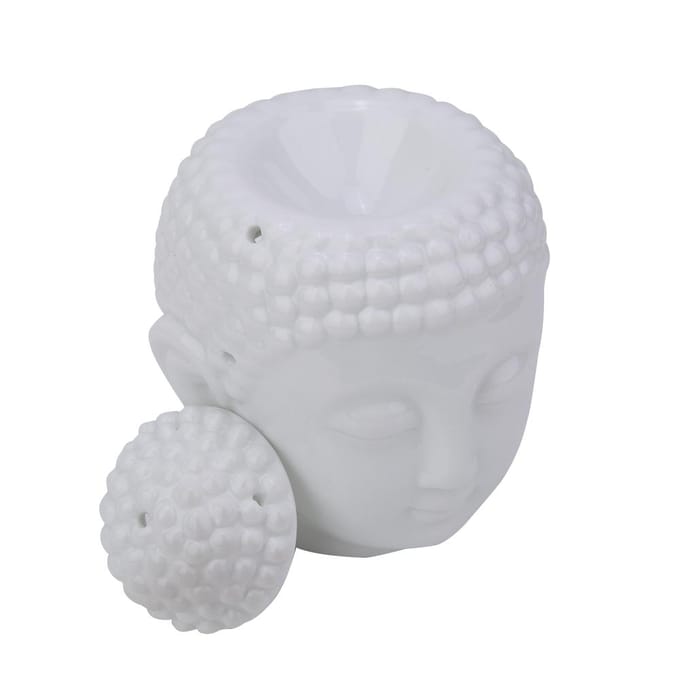 Brûleur d'huiles essentielles et diffuseur d'encens en forme de tête de Bouddha blanc white