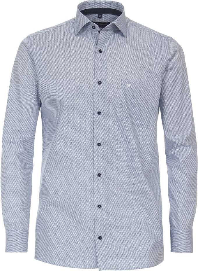 CASA MODA modern fit overhemd - popeline - blauw met wit dessin - Strijkvriendelijk - Boordmaat: 48