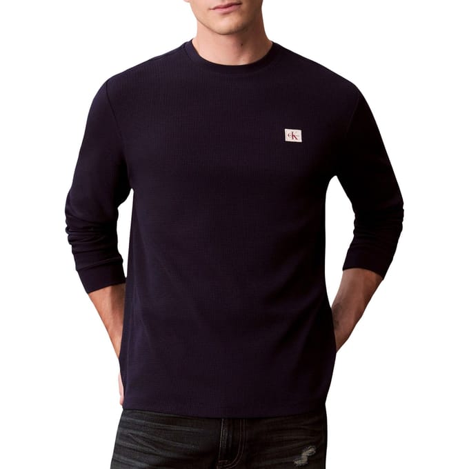 Calvin Klein Ls Waffle Badge Crew Maritime Blue Taglia: L | Maglioni a maglia Outlet | Uomo | Blu