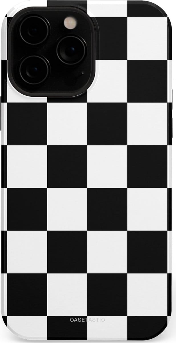 Casetastic hoesje geschikt voor Apple iPhone 13 Pro Max - MagSafe - Dubbellaagse bescherming - Schaak - Fashion Case - Zwart Wit Zilver