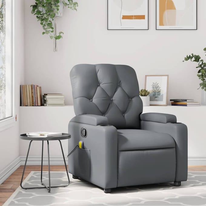 vidaXL - Massagestoel - van - grijs - kunstleer