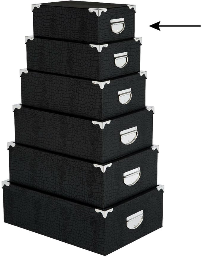 5Five Opbergdoos/box - 2x - zwart - L28 x B19.5 x H11 cm - Stevig karton - Crocobox