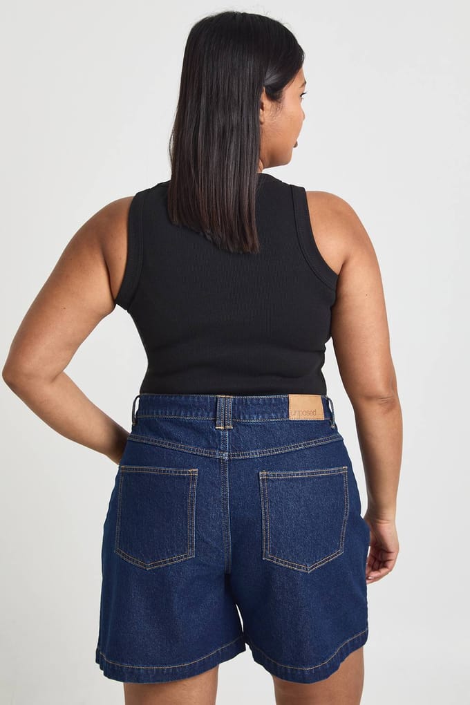 boohoo Dames Plus Boyfriend Denimshorts | Indigo | Maat: 56
