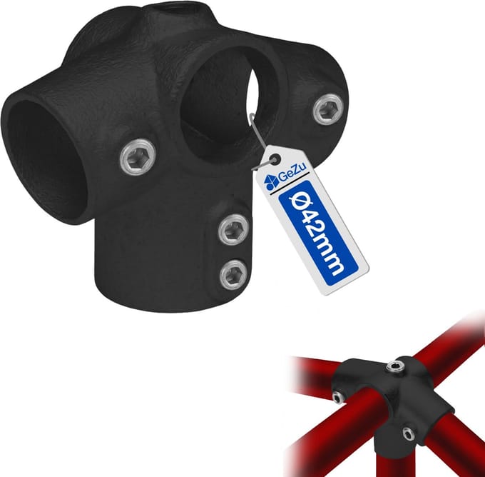 GeZu Impex Buiskoppeling Dakrand Topstuk Ø 42 mm Gegalvaniseerd Hot Dip Zwart Poedercoat Interclamp Nokbevestiging