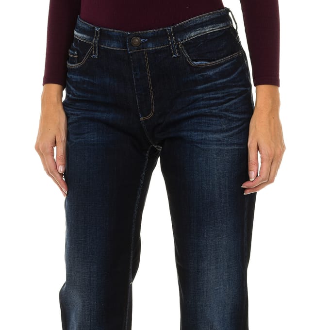 Dames denim broek met lang versleten effect 6Y5J11-5D2UZ