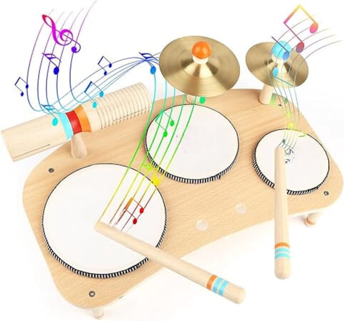DD® Drumstel Voor Kinderen - Kinder Drumstel - Speelgoed Drumstel - 26x6x42cm - Natuurlijk