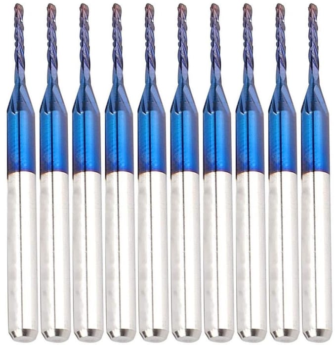 3.17mm Carbide End Mill Blue Coat CNC Router Bits Cutting Edge Engraving Bits PCB Machines Pack of 10 (Size : 1.2mm)