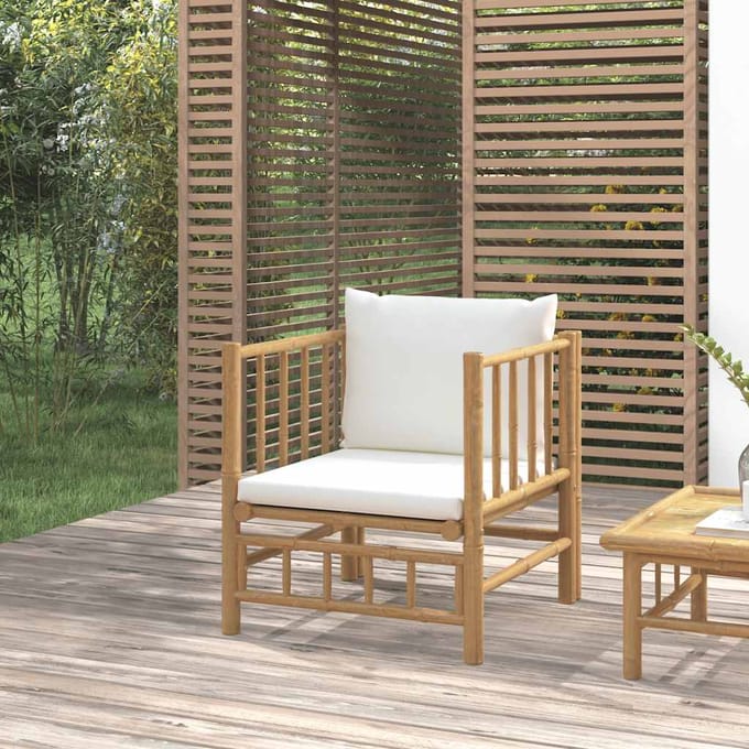 vidaXL - Tuinbank - met - kussens - bamboe - crèmewit