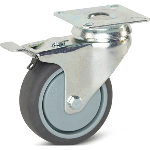 Meso Zwenkwiel TP-rubber met rem 75mm - 70kg draagvermogen