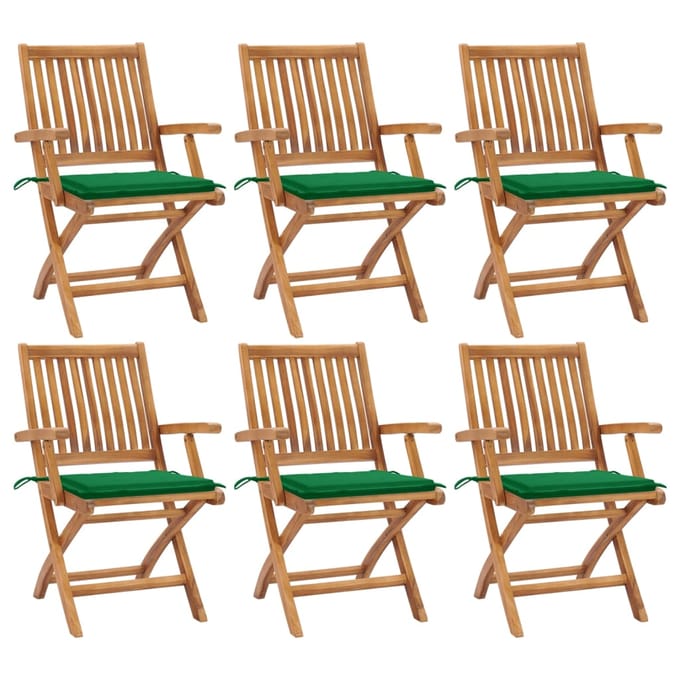 vidaXL - Klapstoelen - met - kussens, - 6 - stuks, - massief - teakhout