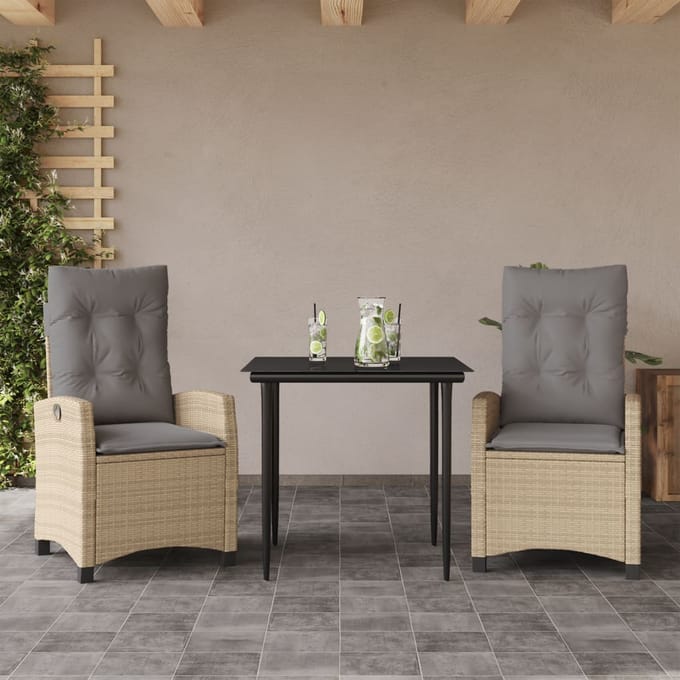 vidaXL - 3-delige - Tuinset - met - kussens - poly - rattan - gemengd - beige