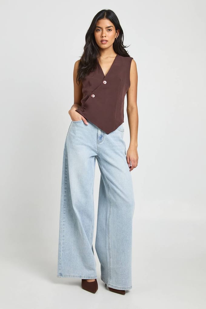 boohoo Dames Asymmetrisch verstelbare rugvest | Chocoladebruin | Maat: 36