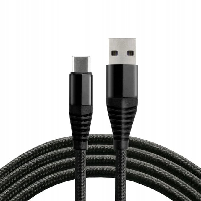 EverActive USB-A/USB-C Kabel 1m, 5A Snel Laden, Zwart