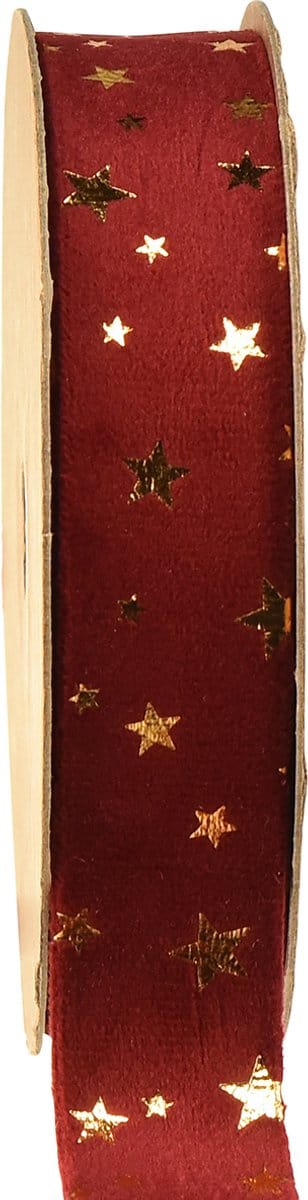 Fluwelen lint kerstster lint rood goud B25mm L8m