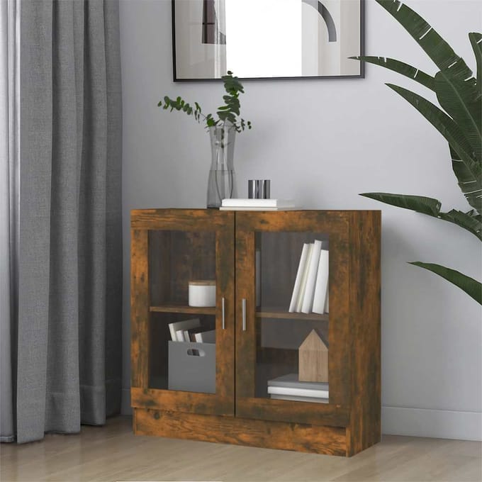 vidaXL - Vitrinekast - 82,5x30,5x80 - cm - bewerkt - hout - gerookt - eikenkleurig