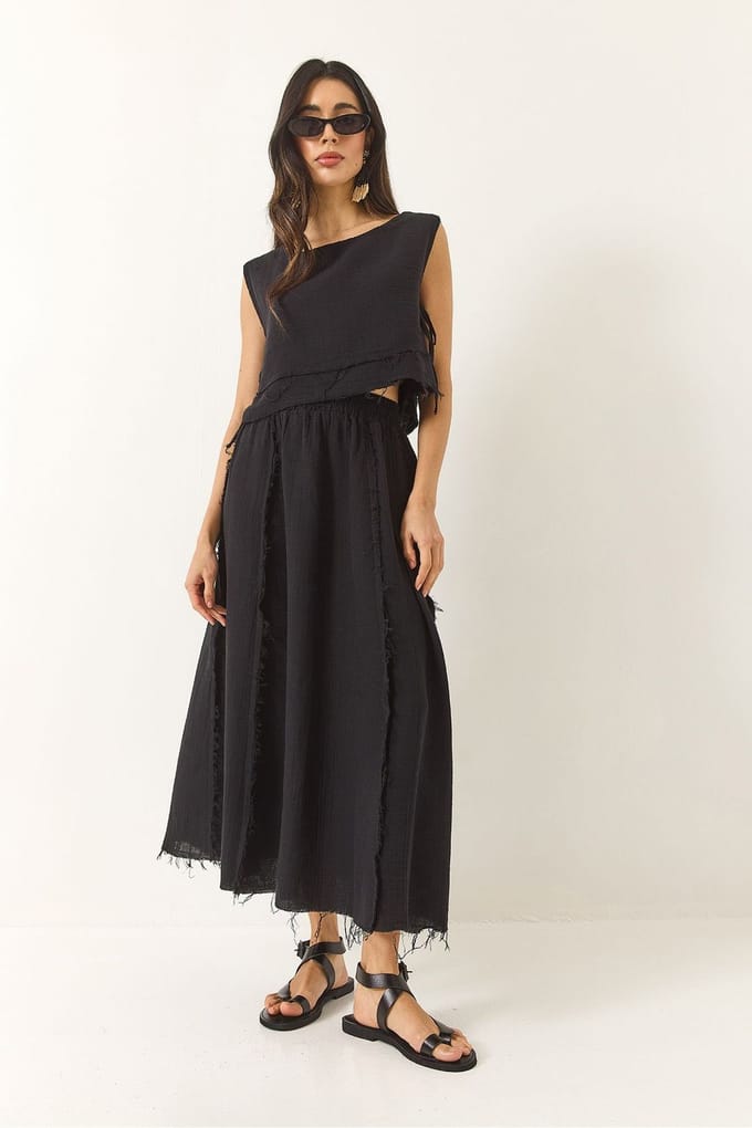 Textuur Blouse & Rok Muslin Stof Twee-Delige Set