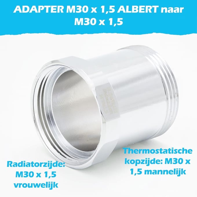 Radiator Adapter - Thermostaat Koppeling - Verwarming Installatie - Precisie Schroefdraad - M30 x 15 - Chroom