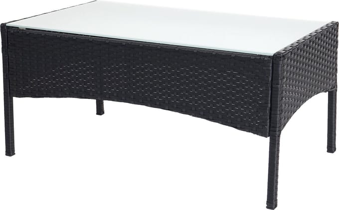 Polyrotan tuintafel Halden, bijzettafel met glazen blad ~ antraciet