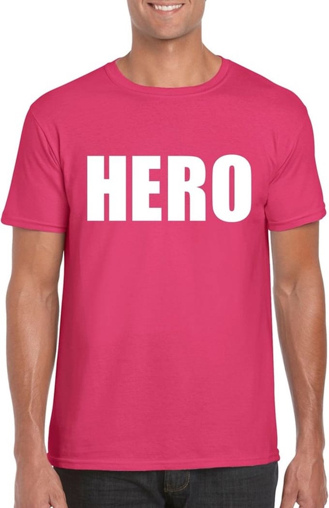 Hero tekst t-shirt roze heren S