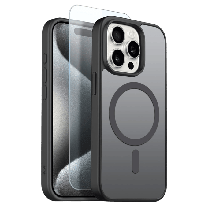 Northjo 2-in-1 iPhone 15 Pro Max Hoesje – Shockproof, MagSafe + Screenprotector Zwart
