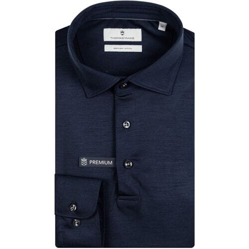 Thomas Maine Polo Long Sleeve Merino Wool Jersey Indigo / male