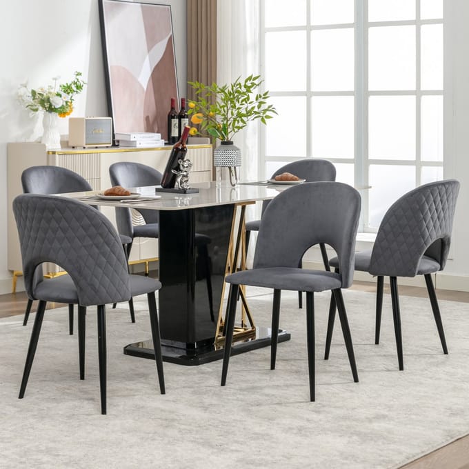 MODENUIT Eetkamerstoel – Set van 2 – Met Rugleuning en Verstelbare Voeten – Voor Eetkamer, Woonkamer – Fluweel Grijs