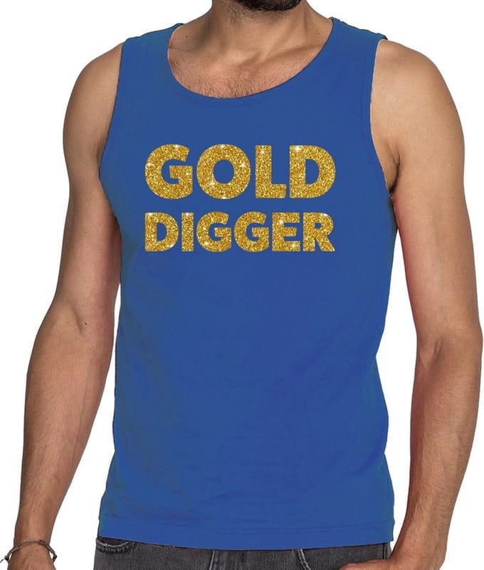 Gold Digger glitter tekst tanktop / mouwloos shirt blauw heren - heren singlet Gold Digger S