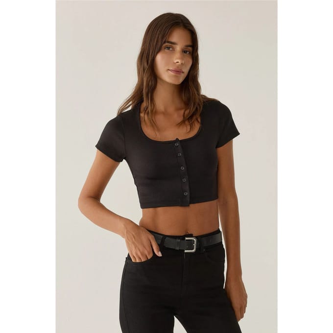 Poolkraag Knop Crop Top