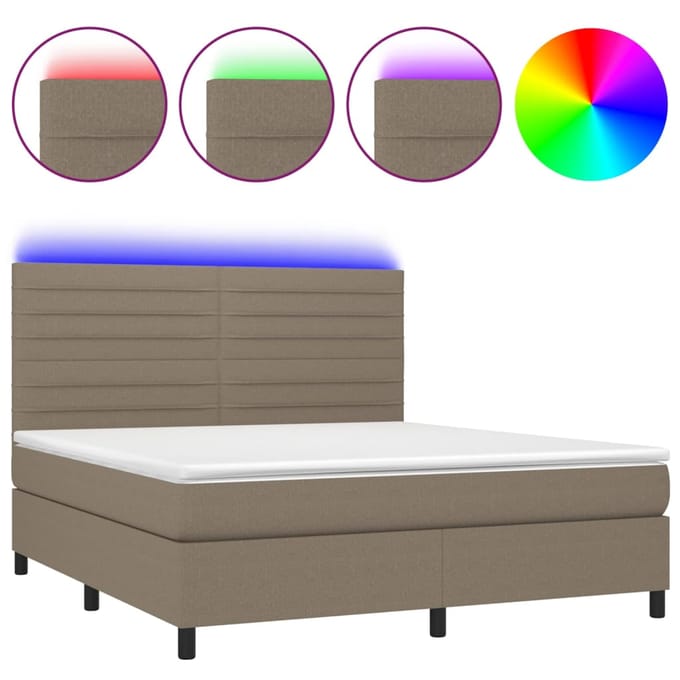 vidaXL - Boxspring - met - matras - en - LED - stof - taupe - 160x200 - cm
