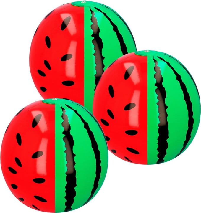 Opblaasbare fruit watermeloen XL - 3x - 35 cm - groot formaat - fun opblaasartikelen
