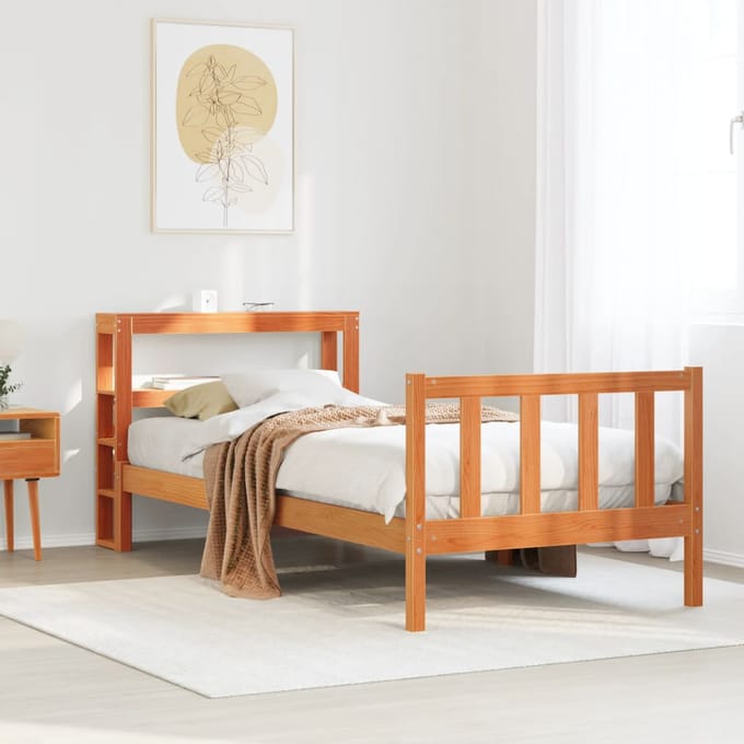 vidaXL - Bedframe - met - hoofdbord - massief - grenenhout - wasbruin - 100x200 - cm
