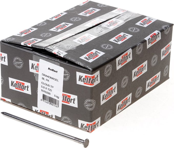 Kelfort draadnagel plat geruite kop blank 5.0 x 125mm 5kg