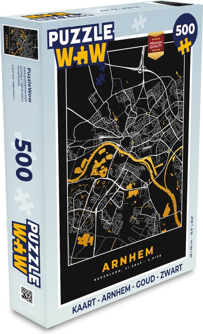 Puzzel Kaart - Arnhem - Goud - Zwart - Legpuzzel - Puzzel 500 stukjes