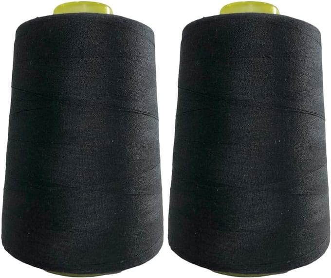 2 Grote Spoelen Sterk Polyester Naaigaren Zwart 4500 Meter