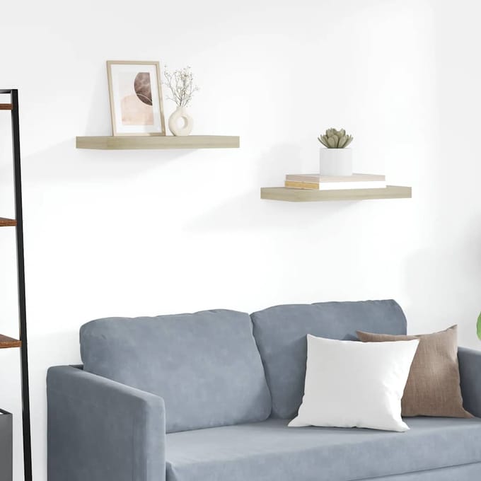 vidaXL - Wandschappen - zwevend - 2 - st - 50x23,5x3,8 - cm - MDF - eikenkleurig