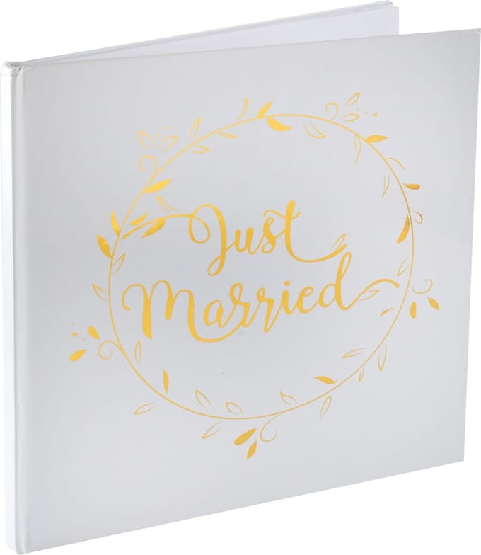 Santex gastenboek/receptieboek Just Married - goud/wit - Bruiloft - 24 x 24 cm