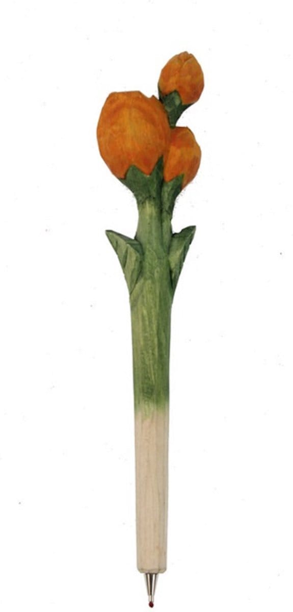 Houten Pen Tulp oranje, hout  4x2,5x20cm
