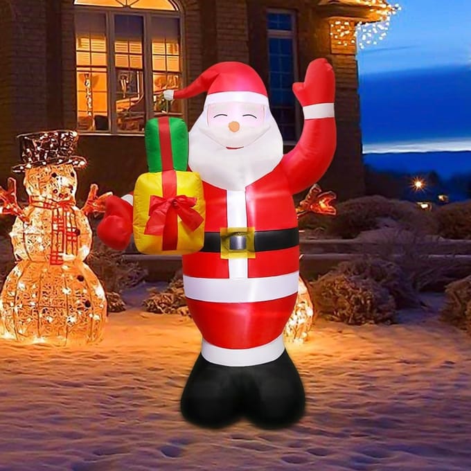 Extra Grote Opblaasbare Kerstman met LED Verlichting - Inclusief Bevestigingsmateriaal