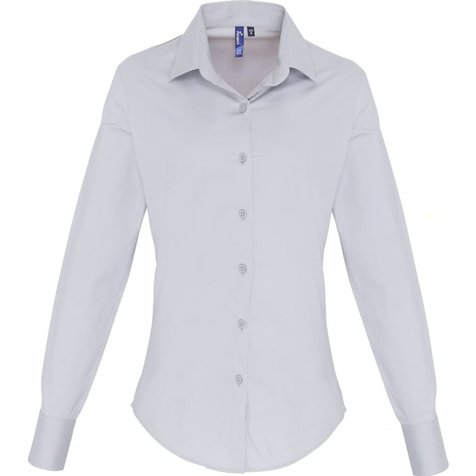 Premier Dames/dames Stretch Fit Poplin Blouse met lange mouwen (Zilver)