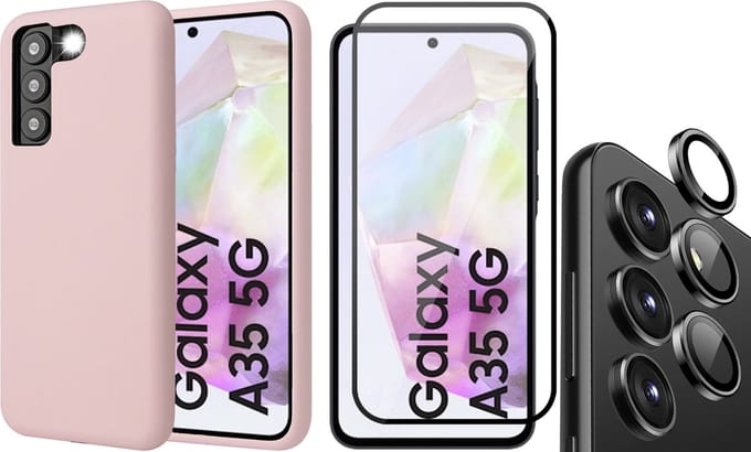 Hoesje geschikt voor Samsung Galaxy A35 - Screenprotector Volledig Dekkend Glas & Camera Protector - Mat Back Case Roze