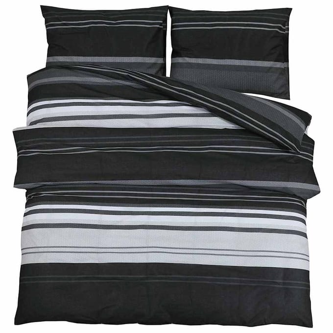 vidaXL Dekbedovertrekset 260x220 cm katoen zwart gestreept