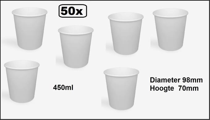 50x Soep beker karton 450ml wit - Soep salade beker festival warme dranken maaltijd carnaval