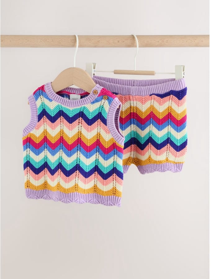 Next - Meisjes - 2-delige babyset van gebreide top en short - Paars