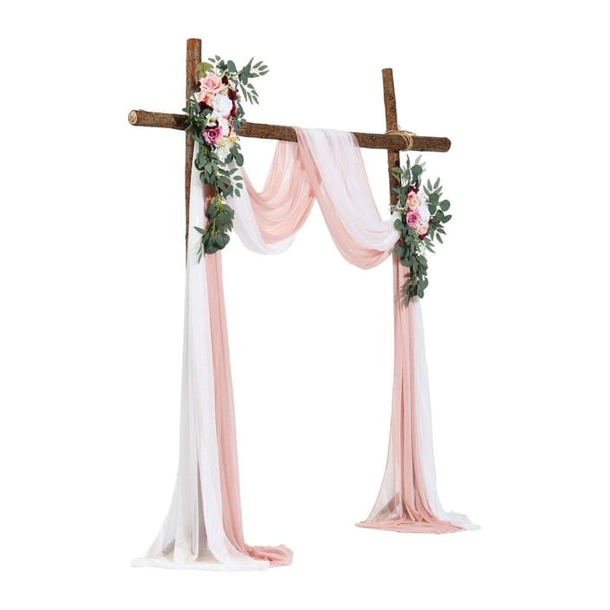 Kit de Fleurs Artificielles pour Arche de Mariage Rose Avec 2 Pièces de Fleurs 2 Pièces de Voilages