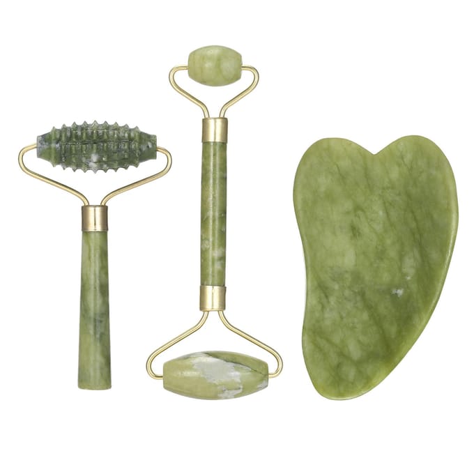 Jade Roller Set Jade Gezichtsrollers & Schraper voor Huidverzorging Anti-aging Gezicht Oog Hals Schoonheidsroller groen