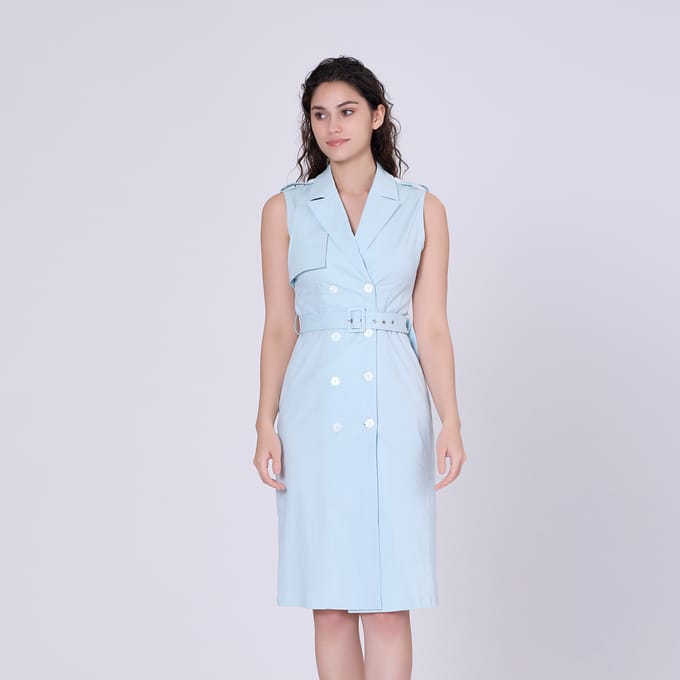 Trench -stijl mouwloze jurk met dubbele borsten