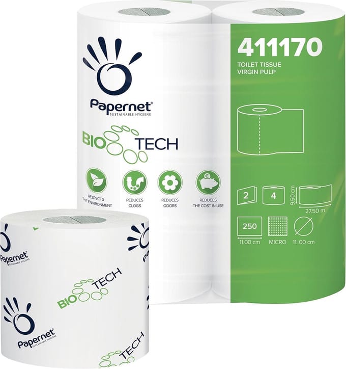 Papernet toiletpapier Bio Tech | 2-laags | 250 vellen | pak van 4 rollen