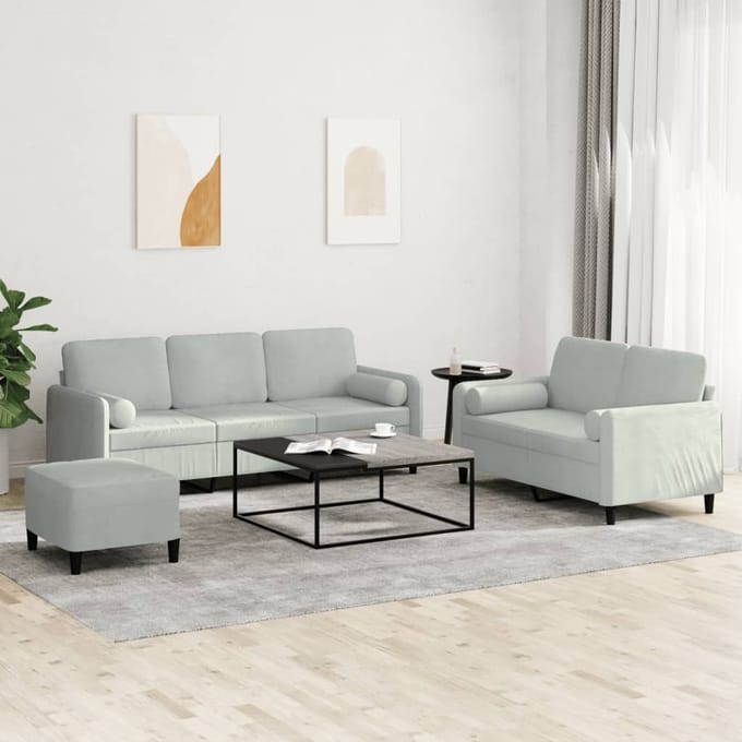vidaXL - 3-delige - Loungeset - met - kussens - fluweel - lichtgrijs
